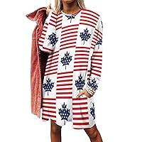 USA Canada Flag Women's Long Sleeve T-Shirt Dress Casual Tunic Tops Loose Fit Crewneck Sweatshirts with Pockets