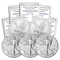 2024 - Lot of (5) 1 oz American Silver Eagle Coins Brilliant Uncirculated with Certificates of Authenticity $1 Seller BU