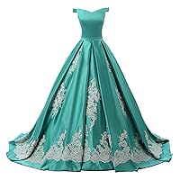 Applique Ball Gown Quinceanera Prom Dress Bridal Reception Wedding Dresses with Cap Sleeve