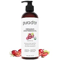 16 Oz Organic Grapeseed Oil - 100% Pure & Natural USDA Certified Cold Pressed Carrier Oil - Light & Silky, Unscented, Hexane Free Liquid Moisturizer - Face Skin & Hair - Men & Women