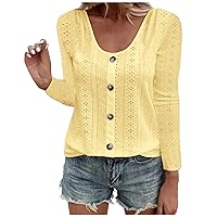 Ceboyel Womens Long Sleeve Tops 2023 Lace Crochet Casual Shirts Button Down V Neck Blouses Dressy Trendy Fashion Fall Clothes