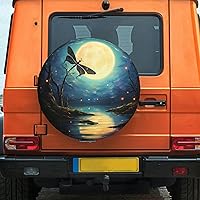Spare Tire Cover Waterproof Dust-Proof Dragonfly Moon Wheel Tire Cover Universal Weatherproof 16 Inch Camper Tire Wheel Protector for Trailer Rv SUV Truck Travel Trailer