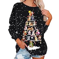 Fashion Christmas Sweatshirts For Women Santa Claus Print Pullovers Long Sleeve Crew Neck Tops Festival Clothes