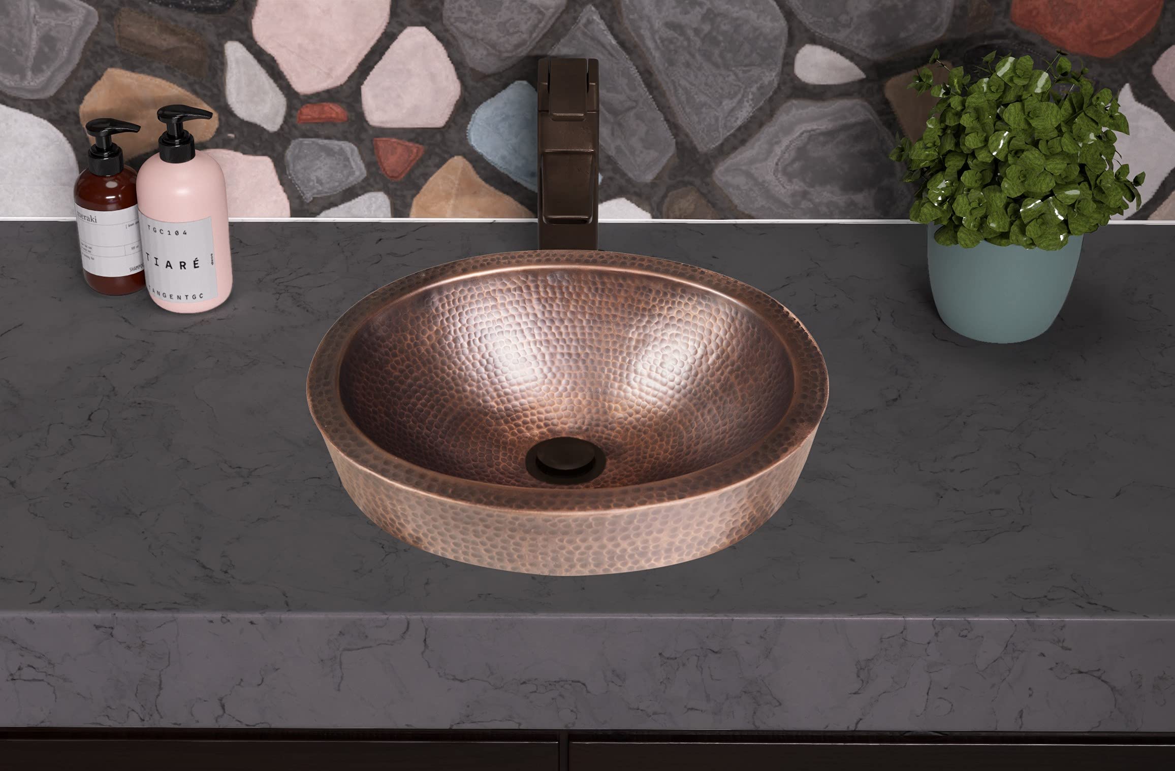 Monarch Abode 17004 Pure Copper Hand Hammered Oval Skirted Bathroom Vanity Sink (17 inches)