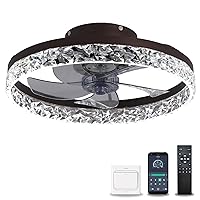 Ceiling Light with Fan, Crystal Ceiling Fan with Lighting, Dimmable, Quiet Ceiling Light with Fan with Remote Control App, Summer Winter Reversible, for Bedroom, Kitchen, Office, Brown