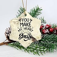Personalized 3 Inch You Make My Heart Smile White Ceramic Ornament Holiday Decoration Wedding Ornament Christmas Ornament Birthday for Home Wall Decor Souvenir.