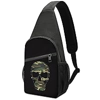 Camo Skull Sling Bag Travel Daypack Crossbody Shoulder Backpack for Hiking Cycling