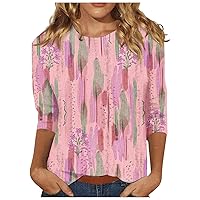 Tops for Women, 3/4 Sleeve Shirts for Women Cute Print Graphic Tees Blouses Casual Plus Size Basic Tops Pullover