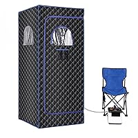 Portable Sauna Tent,Single Person Steam Sauna for Home Spa,Large Space Sauna Tent Full Body for Home with Steamer,Chair,Foot Massager,Remote Control Included (Black)