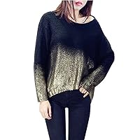 Ms. Spring and Summer Primer Sweater Bat Sleeve Round Neck Loose Large Size Gold and Silver Sweaters,A-OneSize