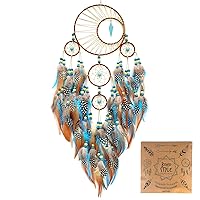Large Dream Catchers for Girls Room Decor Boho Moon Dream Catcher Wall Decor Turquoise Hanging Ornament for Living Room Dorm Decor Hippie Gifts (NO.34)