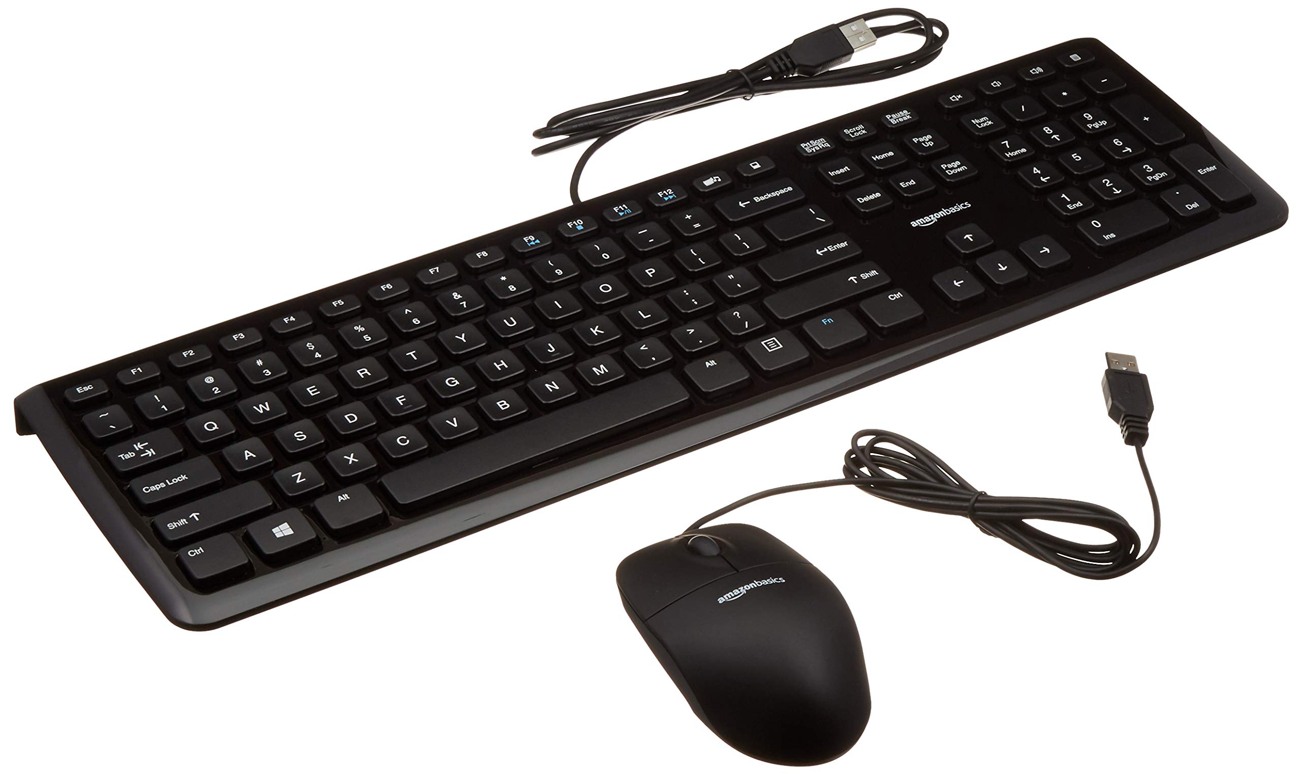 Amazon Basics USB Wired Computer Keyboard (QWERTY) and Mouse Bundle Pack, black