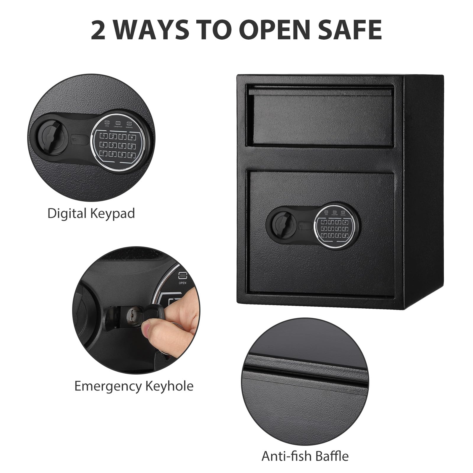 Depository Safe Digital Depository Safe Box, Electronic Steel Safe with Keypad, Locking Drop Box with Slot, Metal Lock Box with Two Emergency Keys for Your Valuables