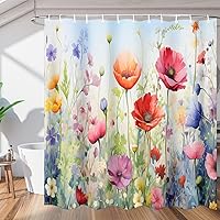 Cute Flowers Shower Curtain for Bathroom Decor, Floral 72x72in Bath Curtains, Waterproof Bathroom Curtains with Hooks for Bathtubs