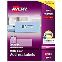 Avery Matte Clear Address Labels, Sure Feed Technology, Laser, 1-1/3