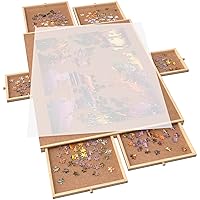 1500 Piece Puzzle Board, Puzzle Table with 6 Drawers and Cover 35” X 27” Jumbo Size Wooden Jigsaw Puzzle Table for Adults and Kids, Puzzle Accessories Portable Plateau Jigsaw Puzzle Board