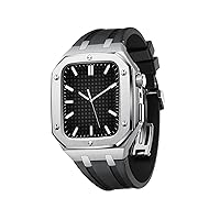 Men Women Military Metal Case for IWatch Series 7/SE/6/5/4 Business Casual Style Watch Strap Silicone Strap Shockproof Bumper for Apple Watch Band 45mm 44mm (Color : Silver Black, Size : 45MM