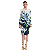 Maggy London Women's Placement Print Matte Jersey Midi Sheath Career Office Workwear Event Occasion Guest of