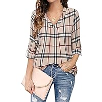 Youtalia Womens 3/4 Cuffed Sleeve Chiffon Printed V Neck Casual Blouse Shirt Tops