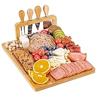 Charcuterie Boards, Personalized Bamboo Cheese Board Set with 4 Cheese Knife, Lightweight and Elegant Serving Platter Accessories for Entertaining Party Picnic, Housewarming and Wedding Gifts