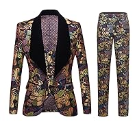 Men Suit 3 PC Floral Patterned Stylish Shawl Lapel One Button Jacket Vest Pants Prom Wedding PartyTux