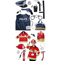 Born Toys 20 piece Deluxe Premium Washable Fireman and Police costume with full role play accessories for boys and girls ages 3-7