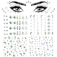 4 Sheets Face Eye Rhinestones Stickers Gems Jewels Rhinestones Self Adhesive Acrylic Pearls Hearts Star Crystal Face Stickers Makeup Tattoos Nail Stickers for Women Girls Halloween Christmas Festival