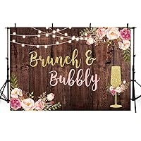 MEHOFOND 8x6ft Brunch and Bubbly Bridal Shower Party Backdrop Studio Photography Rustic Brown Wood Glitter Lights Pink Floral Gold Champagne Background Rustic Wedding Banner Photo Booth