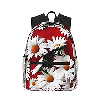 Lightweight Laptop Backpack,Casual Daypack Travel Backpack Bookbag Work Bag for Men and Women-Red Flower and White Daisy