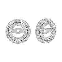 Dazzlingrock Collection 0.70 Carat Round White Diamond Dual Halo Removable Jackets for Stud Earrings (Inner Diameter 7mm) in 14K Solid White Gold