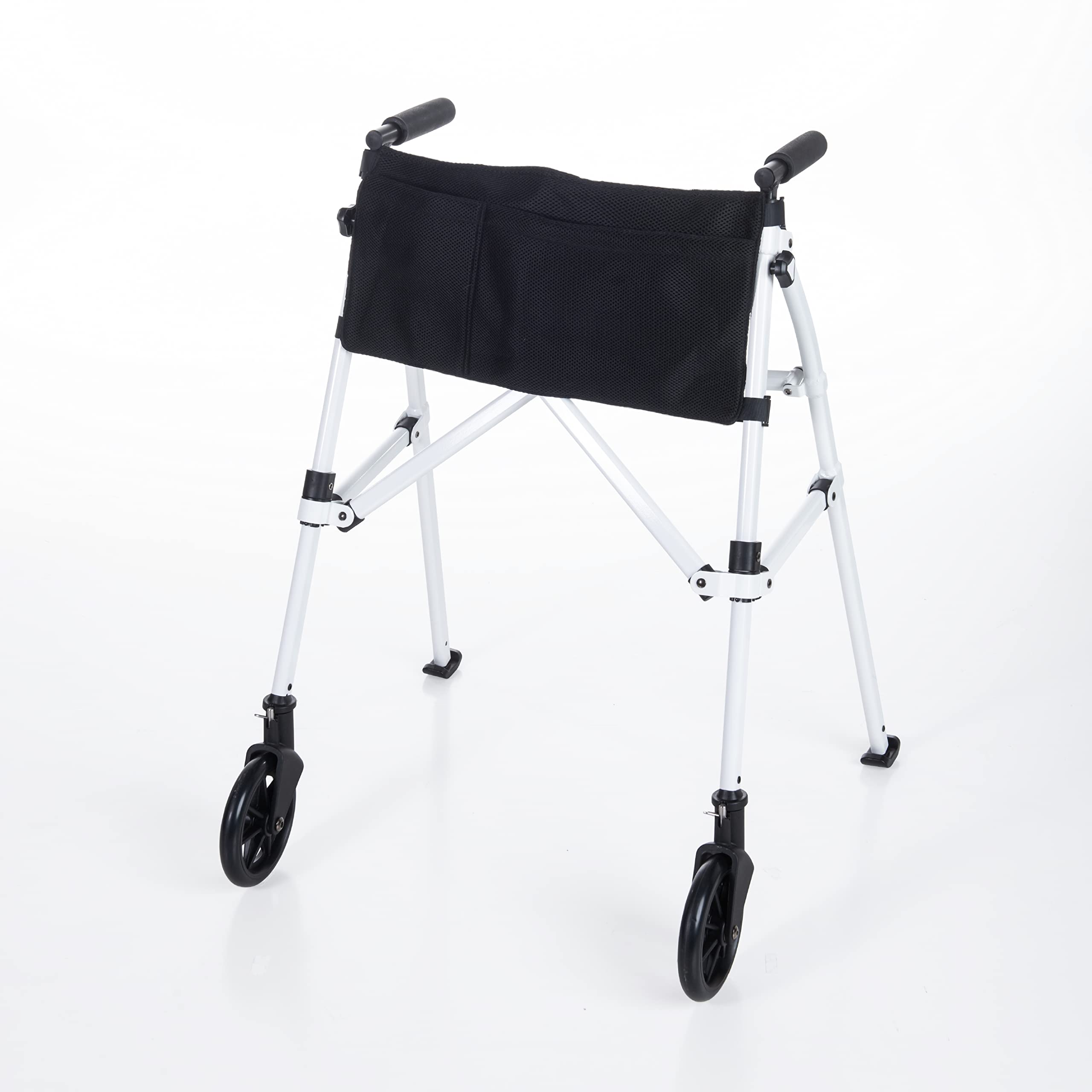 Stander EZ Fold-N-Go Walker, Lightweight Folding Rolling Walker for Adults, Seniors, and Elderly, Collapsable Travel Walker with Wheels, Ski Glides, and Pouch, Compact Standard Walker, Vivid White