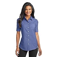 Port Authority Womens Short Sleeve SuperPro Oxford Shirt, Navy, Medium