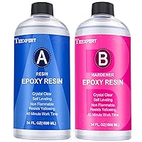 Teexpert Epoxy Resin Crystal Clear: 68oz Epoxy Resin kit 3X Yellowing Resistant Fast Curing for Casting Coating Art DIY Craft Jewelry Wood Table - 2 Part(34oz Resin and 34oz Hardener)