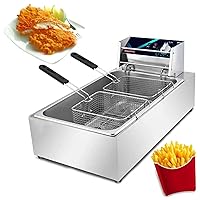 20L Stainless Steel Electric Deep Fat Fryer, Counter Top Basket Type Fryer, with Adjustable Temperature Setting & Light Indicator & Lid, for Household/Commercial