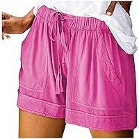 Womens Casual Drawstring Shorts Elastic Waist Relaxed Fir Short Pants Summer Beach Shorts Comfy Shorts with Pockets