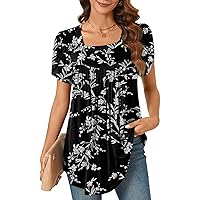 Women's Summer Tops Petal Short Sleeve Tunic Top Casual Square Neck Shirts Loose Fitting Cute Blouse