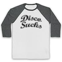 Men's Disco Sucks Retro 3/4 Sleeve Retro Baseball Tee, White & Grey, 2XL