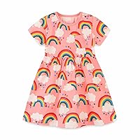 Toddler Baby Girl Summer Clothes Casual Playwear Dress Cartoon/Flower Print Sun Dress Short Sleeve Tshirt Dress
