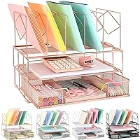 Desk Organizers and Desk Accessories - Rose Gold Desk Organizer with File Sorters, File Organizer with Drawer, Desk Accessories & Workspace Organizers for Office Supplies