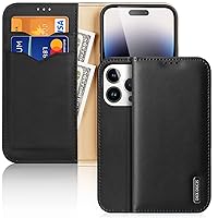 DUX DUCIS Luxury Wallet Phone Case Flip Cover for iPhone 14 Pro,Magnetic Closure Protective Book Case with Kickstand,HIVO Series Leather Purse[1 Large Bill+2 Card Slots+RFID Block] (Black)