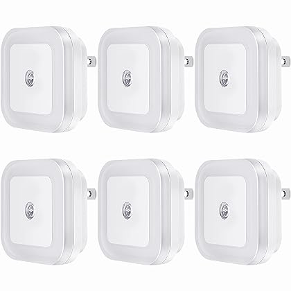 SYCEES Plug-in LED Night Light with Dusk to Dawn Sensor for Hallway, Stairs, Bathroom, Kitchen, Bedroom, Nursery, Kids Room, Daylight White, Pack of 6