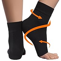 KEMFORD Ankle Compression Sleeve - Plantar Fasciitis Braces - Open Toe Compression Socks for Swelling, Sprain, Neuropathy, Arch Support for Men and Women - 20-30mmhg, M, Black