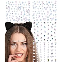 4 Sheets Star Face Jewels Stickers, Cute Acrylic Crystal Face Gems, Star Moon Pearl Butterfly Bow Gems Stickers for Face, Eye, Body for Women, Girls for Halloween, Festivals, Parties