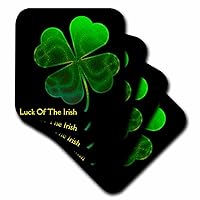 3dRose cst_41921_2 Text Luck of The Irish. Chic Clovers Green on Black Background-Soft Coasters, Set of 8