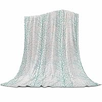 Abstract Super Soft Cozy Flannel Fleece Blanket- Vintage Turquoise Gray Botanical Branch Lightweight Comfy Throw Blanket for Bed/Couch/Sofa/Camping 50 x 80 Inche