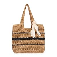 SUKUTU Women Straw Tote Bag Large Summer Woven Beach Bag Retro Shoulder Handbag