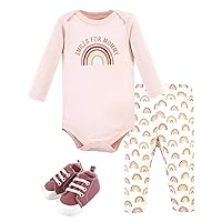 Hudson Baby Unisex Baby Cotton Bodysuit, Pant and Shoe Set, Sunshine Rainbows, 3-6 Months