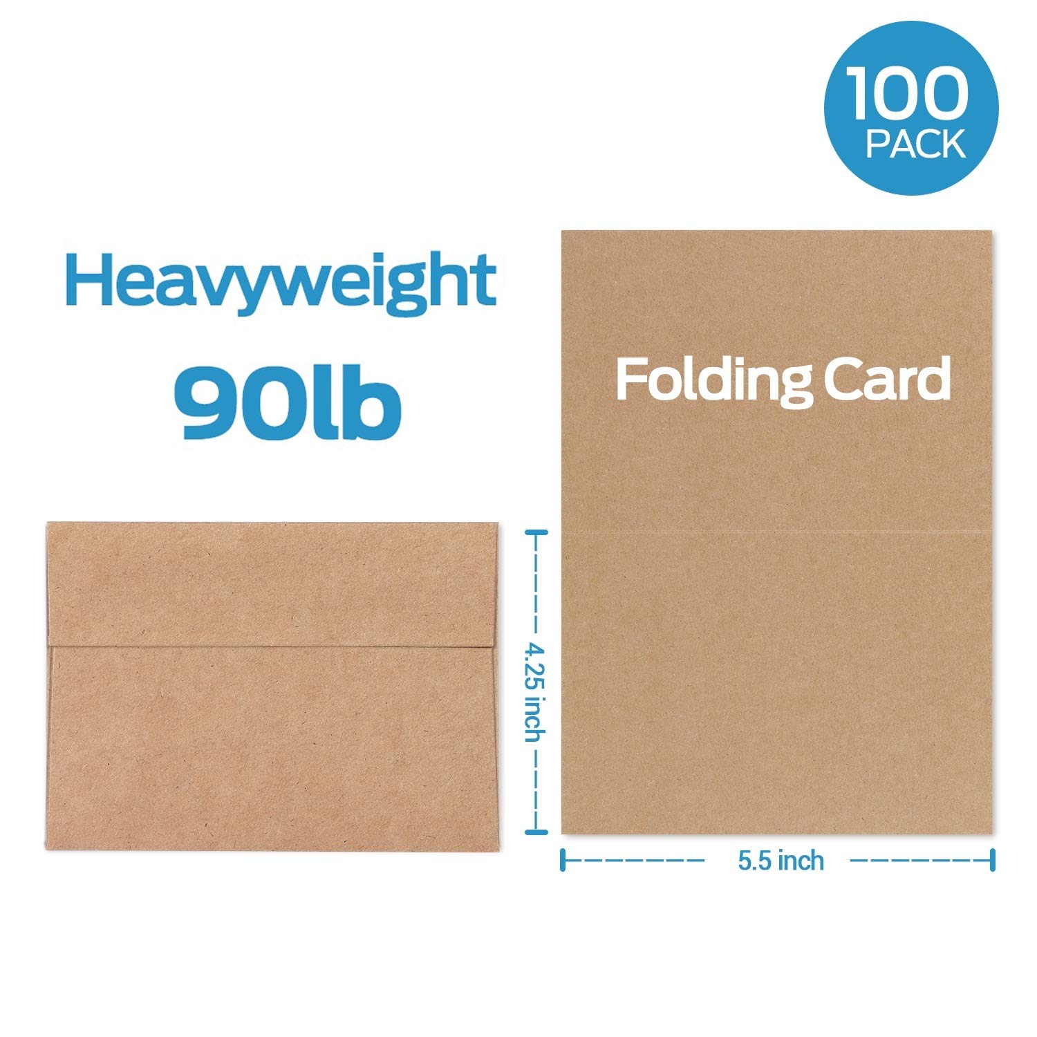 Ohuhu Blank Cards and Envelopes 100 Pack, 4.25 x 5.5 Heavyweight Kraft Folded Cardstock Paper and A2 Envelopes for DIY Greeting Card, Wedding, Birthday, Invitations, Thank You Cards & All Occasion