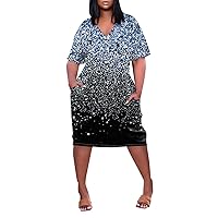 Plus Size Maxi Dresses for Curvy Women Summer V Neck Short Sleeve Knee Pocket Soild Color Casual Dress