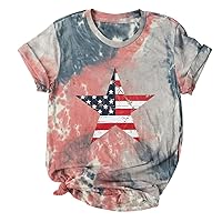 Women American Flag Tie Dye T-Shirt USA Print Patriotic Shirt 4th of July Tops Summer Short Sleeve Comfy Soft Blouse